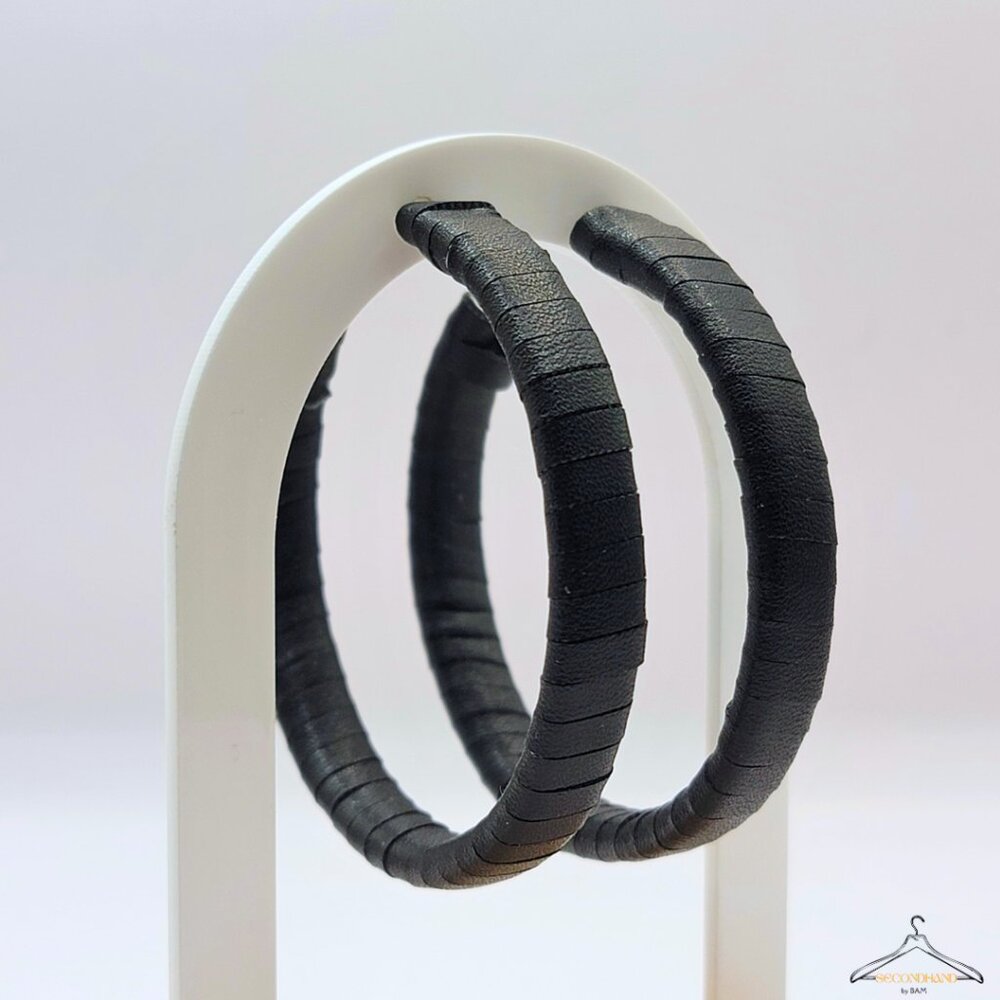 Large Black Wrapped Hoop Earrings